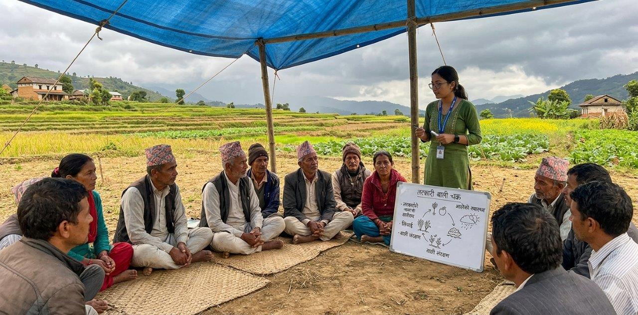अस्थिर मौसमका बीच किसानहरूबीच उत्पादन प्रविधिबारे छलफल तीव्र